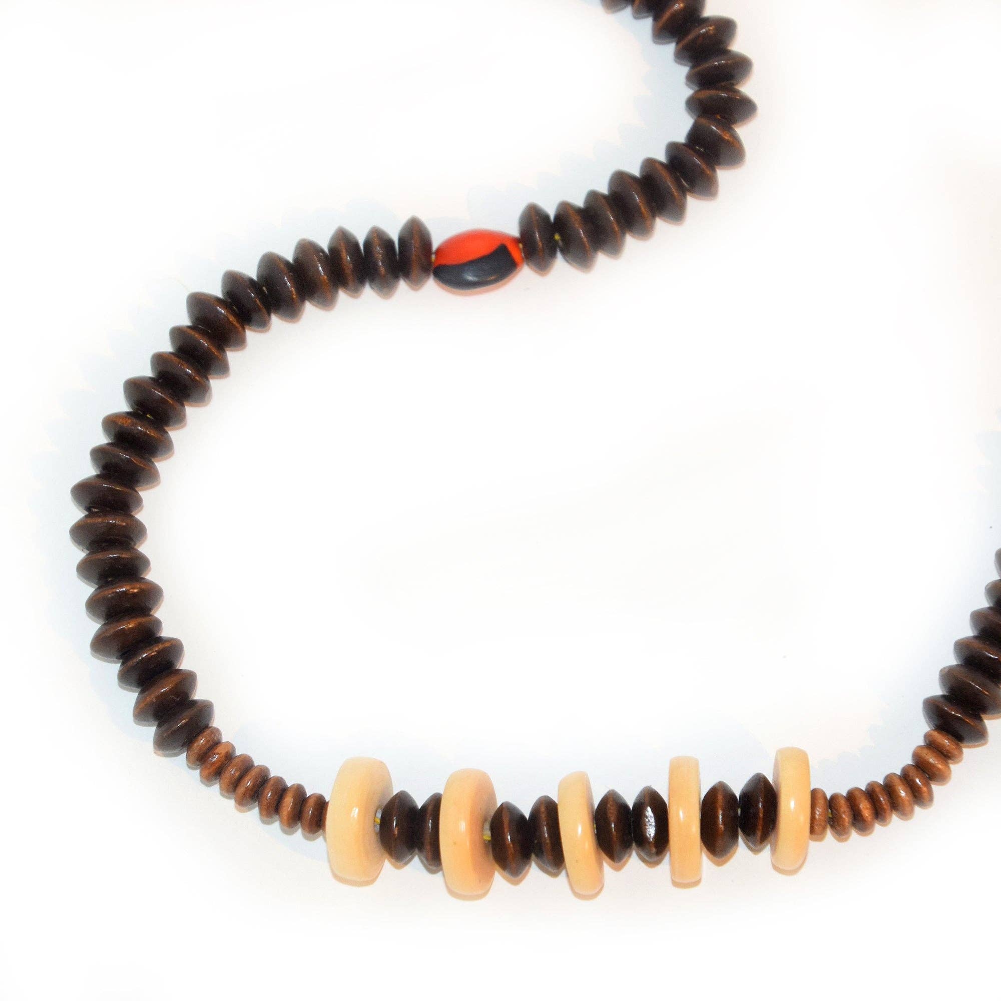 Amazon Ecology - Wholesale Beaded/Pearl Necklace - Carved tagua palm nut disks and wooden bead necklace1