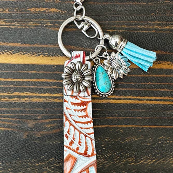 UNISHE - Wholesale Keychain - Women's - Western Turquoise Leather Keychain XC016