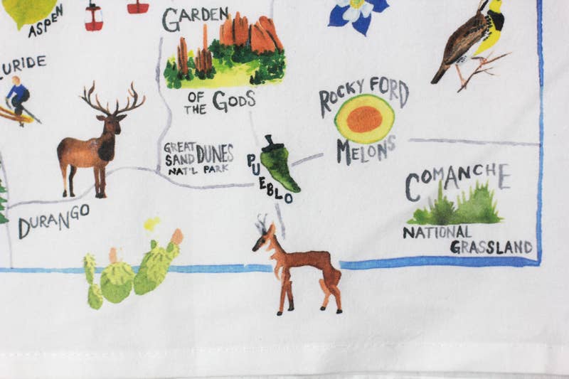 Erck Designs - Wholesale Tea Towel - Colorado Map Tea Towel | Colorado Art Kitchen Towel2