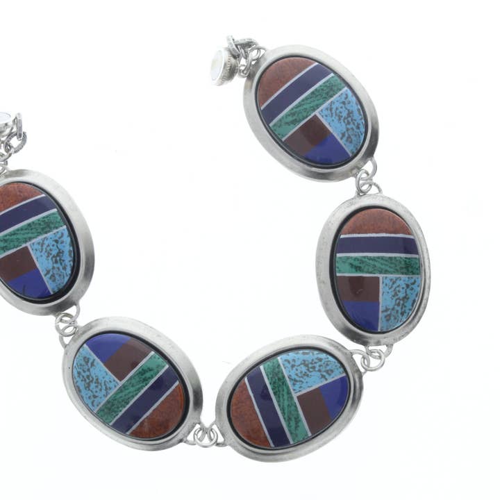 Southwest inlay bracelet , link with magnetic clasp for wholesale by HHH Designs