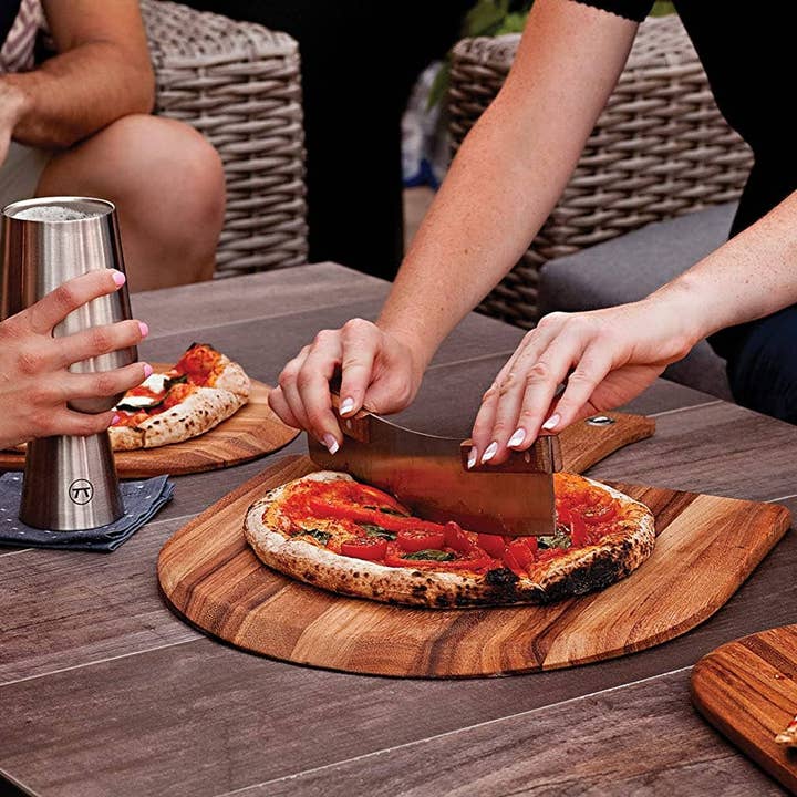 Fox Run Brands – Engroshandel Pizzahjul – Outset Acacia pizzaskærer, rustfrit stål, 13" klinge