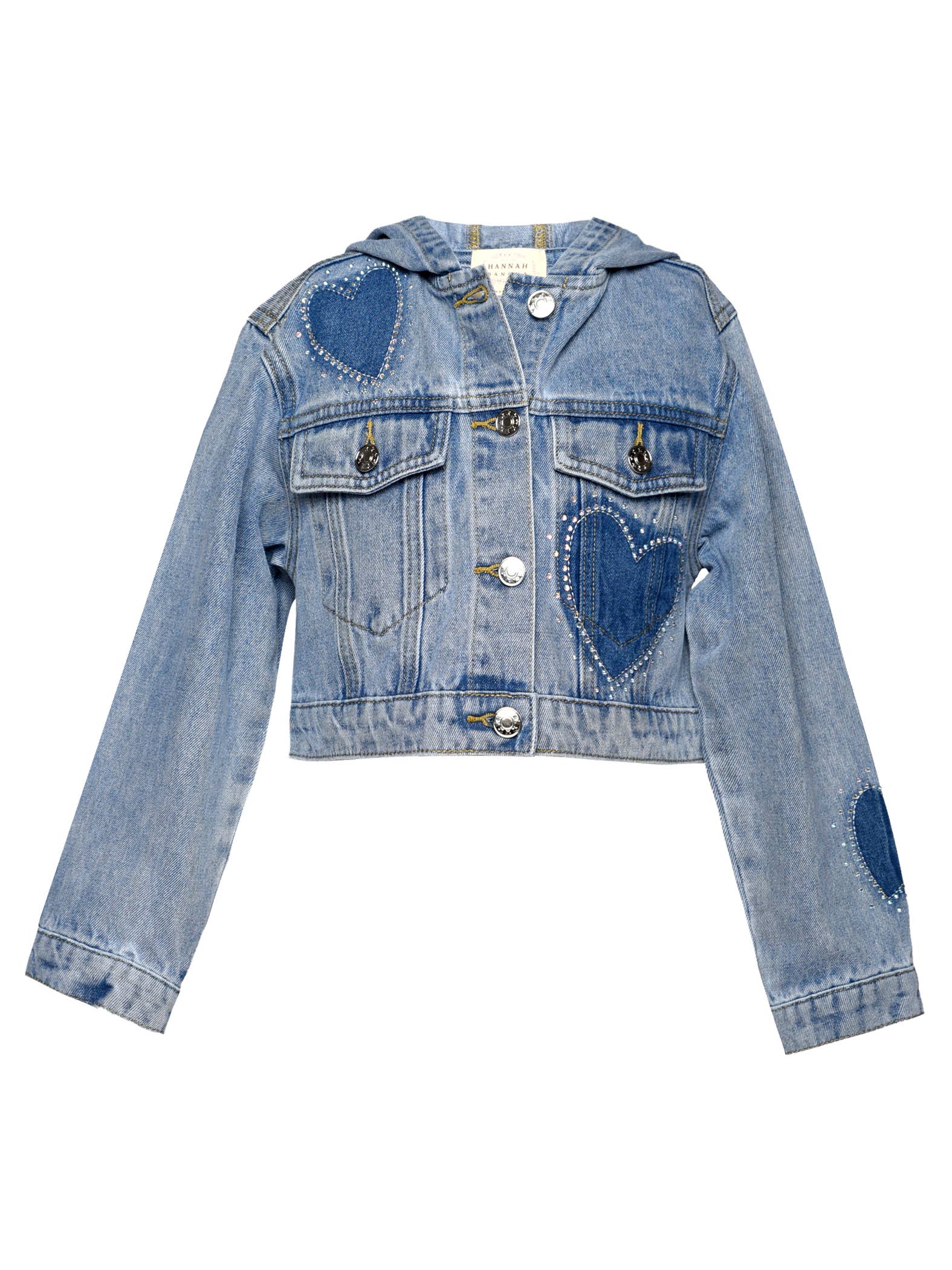 Stonewash Rhinestone Shadow Heart/Flower Denim Jacket for wholesale on Faire0