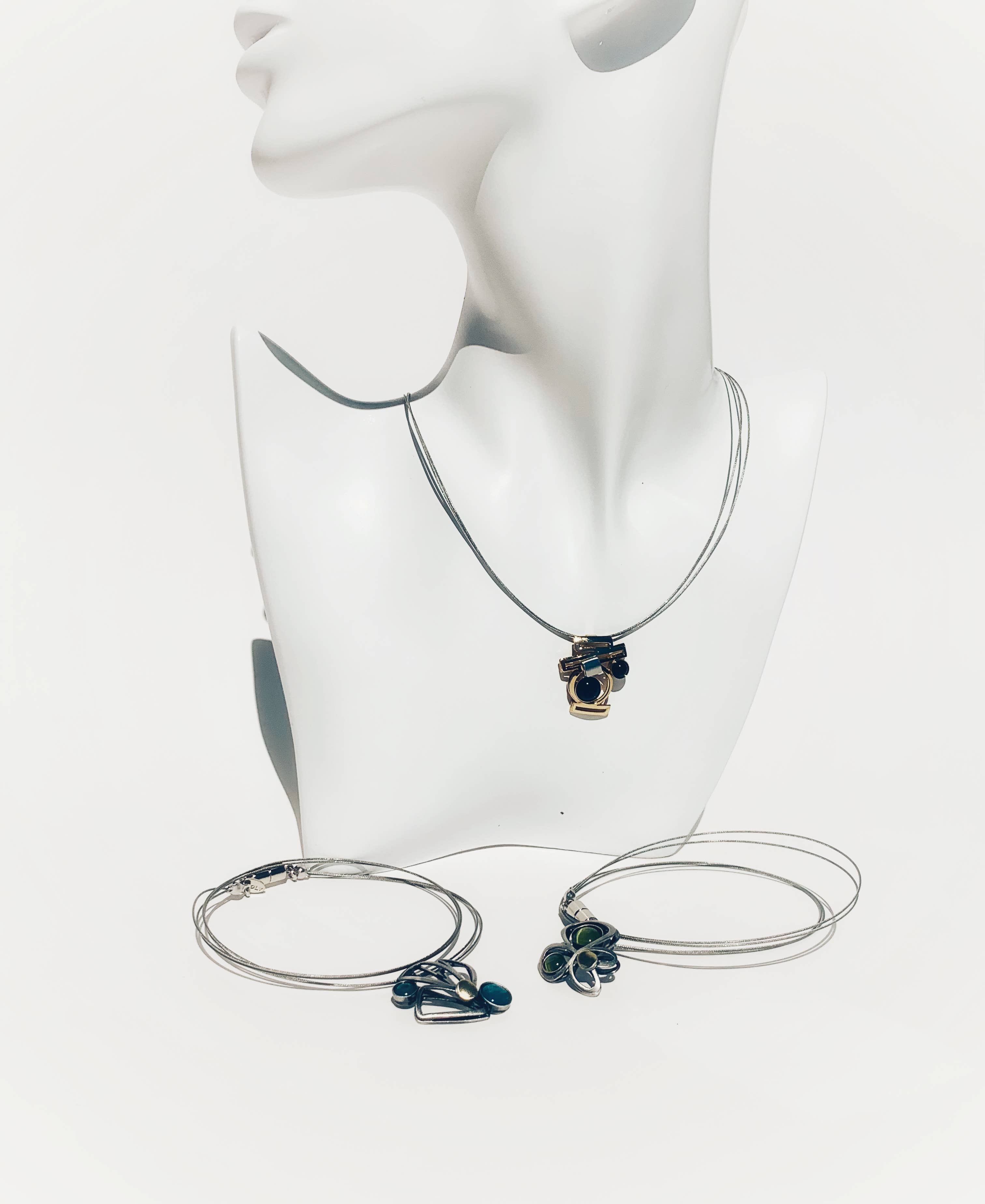 Christophe Poly / Crono Design – wholesale Jewellery set – SETS (KY) - Small Pendant WireNeck(K) 19" & LeverEar(X) Sets17