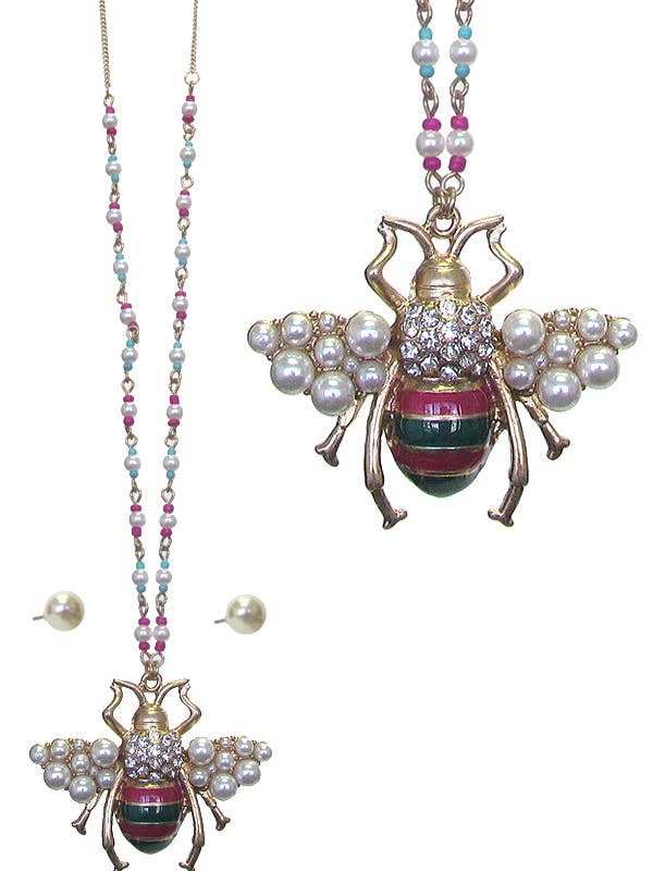 (Y609) KRYSTAL PERLEBI LANG HALSKÆDE SÆT for engroshandel hos Jewelry Max