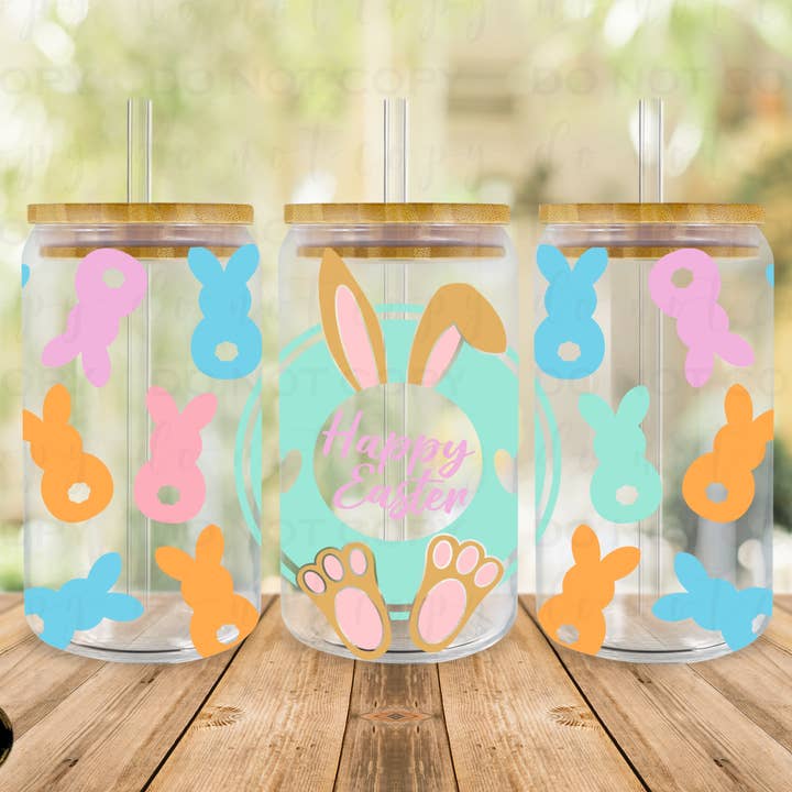 Bunny Ears Libby Glass Can UV DTF Transfer for wholesale by 403 Designs
