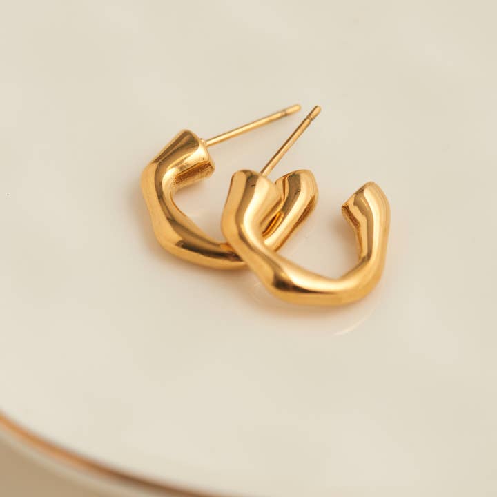 Waterproof Earrings Bamboo C-Hoop in Gold & Stainless Steel for wholesale by Howard's