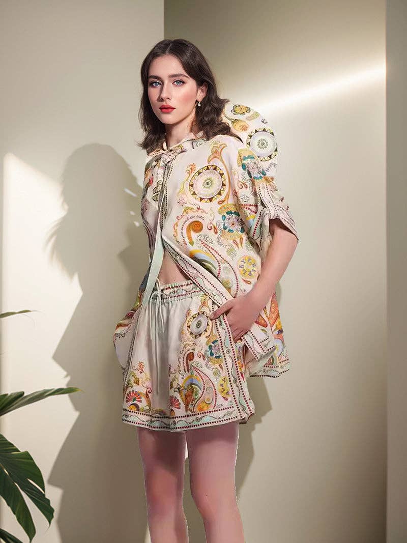 MULTI Grafisk skjorte med knapper og shortssæt med snor for engroshandel på Faire4