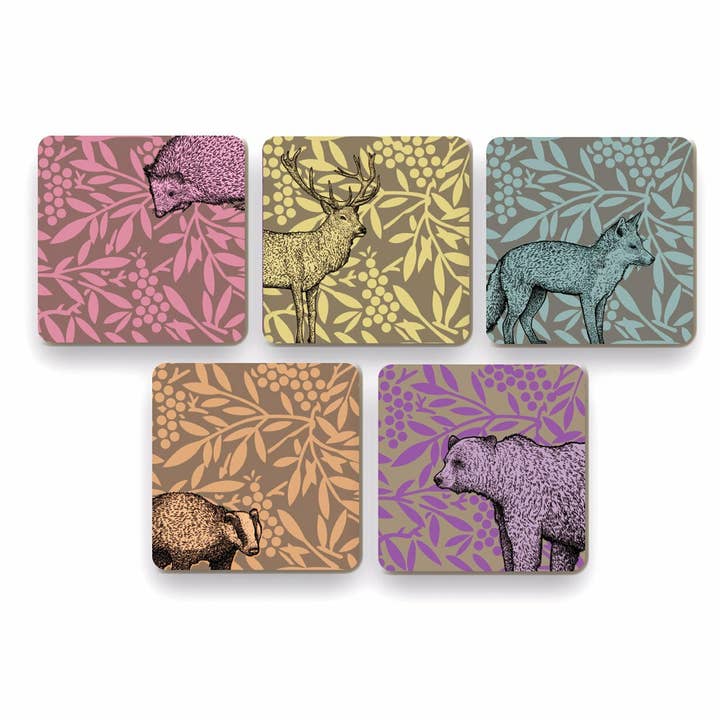 Set van 5 onderzetters voor bosdieren voor wholesale door Escapulario
