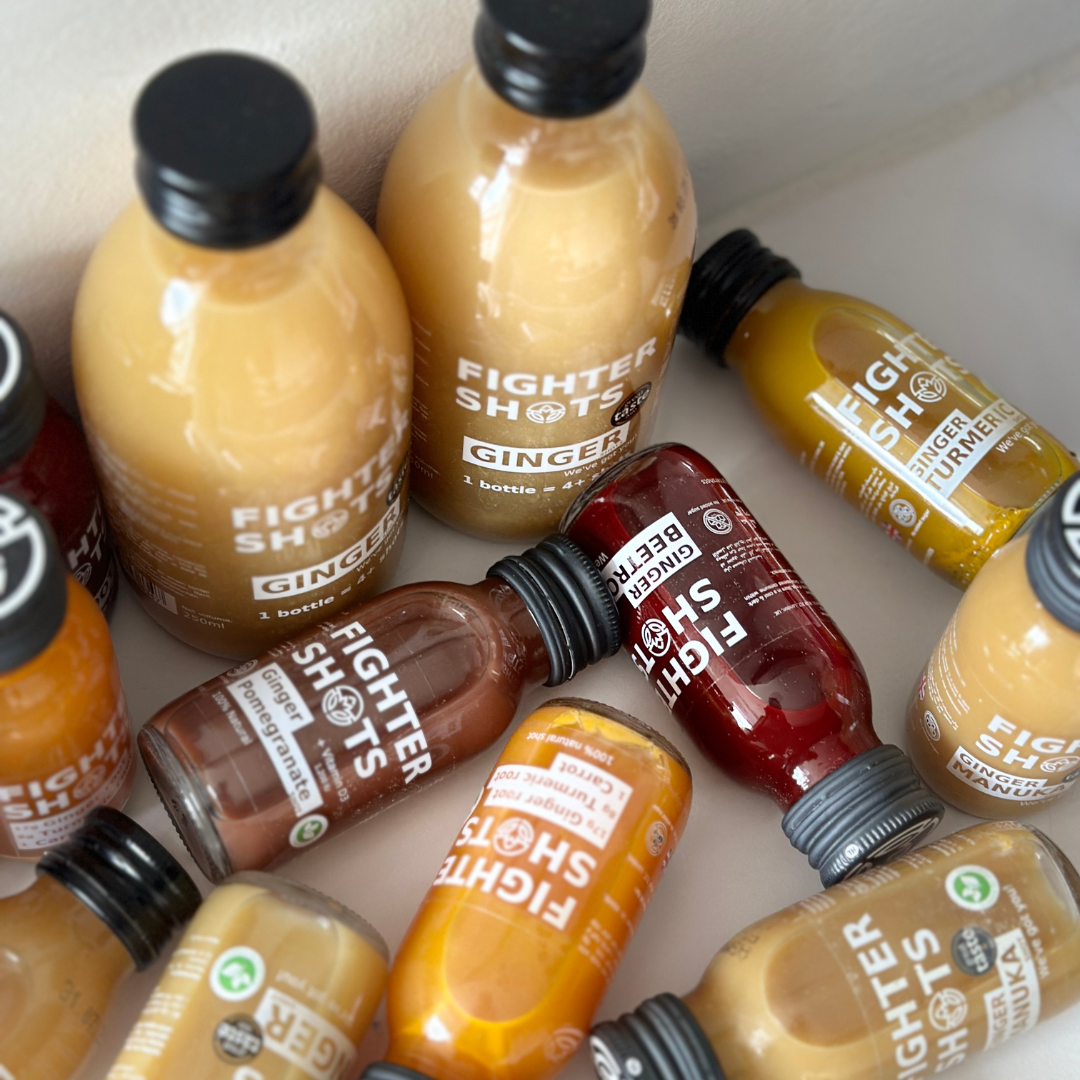 Fighter Shots - Vente Jus bien-être/fortifiants - Fighter Shots 100 % végan Gingembre + Betterave, lot de 6 ou 12 x 60 ml10