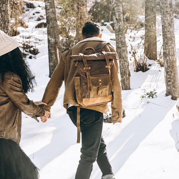 RockCow Leather Studio - Wholesale Backpack - Unisex - Wax Canvas With Full Grain Leather Travel Backpack Waterproof Waxed Canvas Laptop Rucksack Canvas Outdoor Backpack8