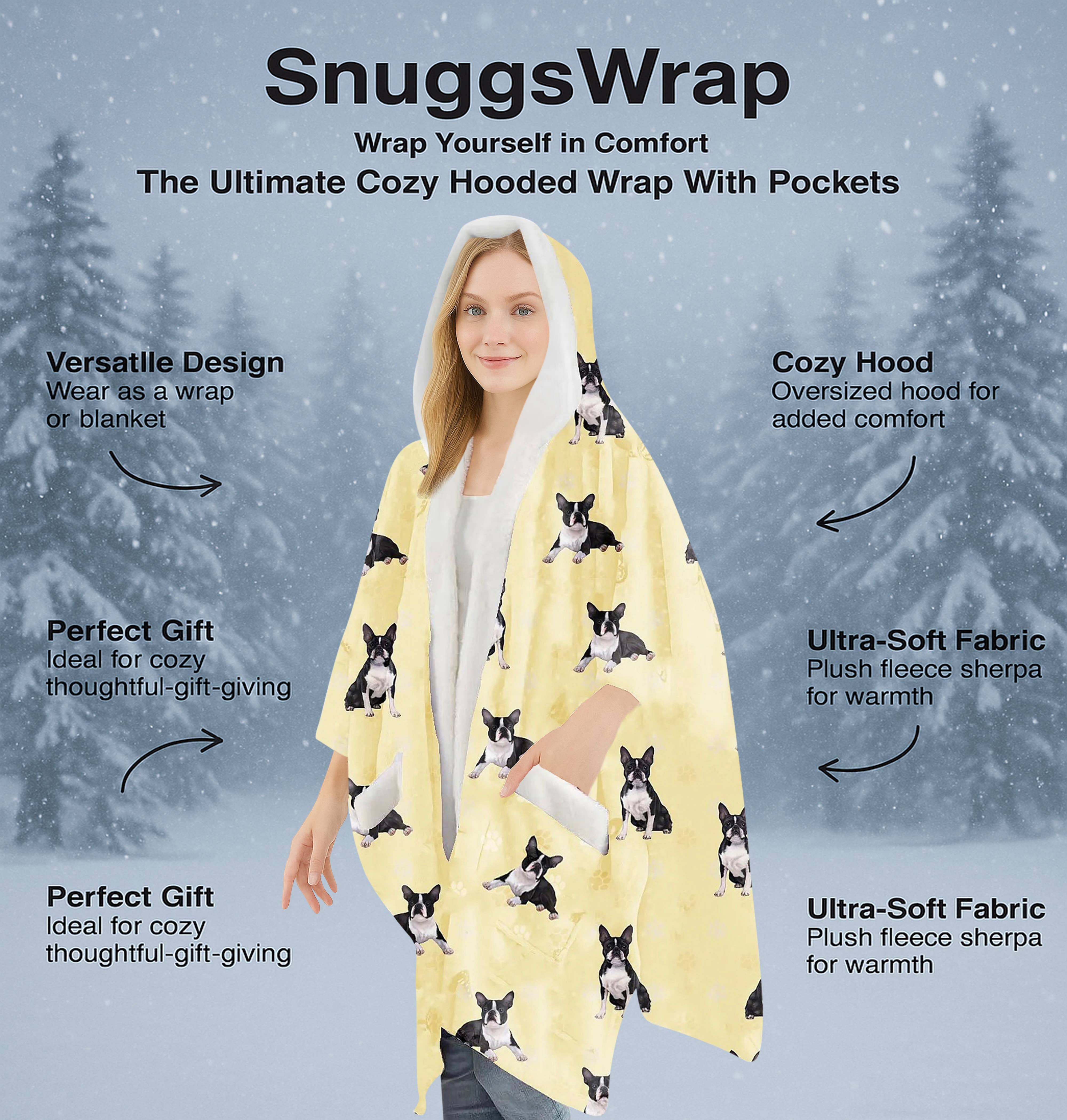 E&S Pets - Wholesale Hoodie - Unisex - Boston Terrier Snugg Wraps with Hoodie – Ultra Soft Sherpa Fleece Wrap for Pet Lovers4