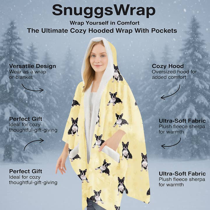 E&S Pets – Engroshandel Hoodie – Unisex – Boston Terrier Snugg Wraps med hætte – Ultra blød Sherpa fleece wrap til kæledyrselskere4