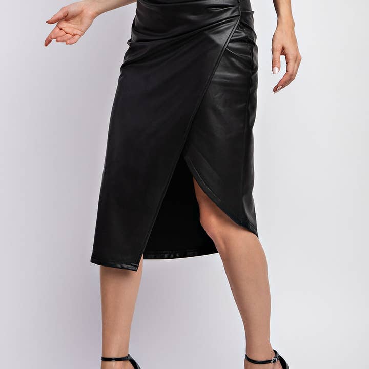 Cs3279 Asymmetric Wrap Front Detailed Leather Midi Skirt and other Purchase wholesale pu fabric. Free returns & net 60 terms on Faire trending on Faire.