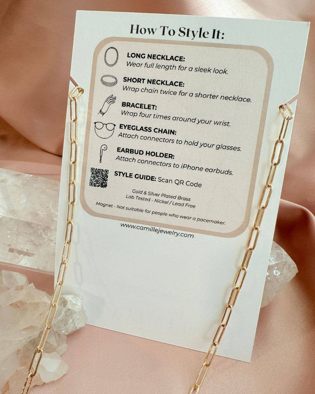 Camille Jewelry - Vente Cordon à lunettes de vue / de soleil – femme - Collier Magnétique – Chaîne Trombone Convertible4