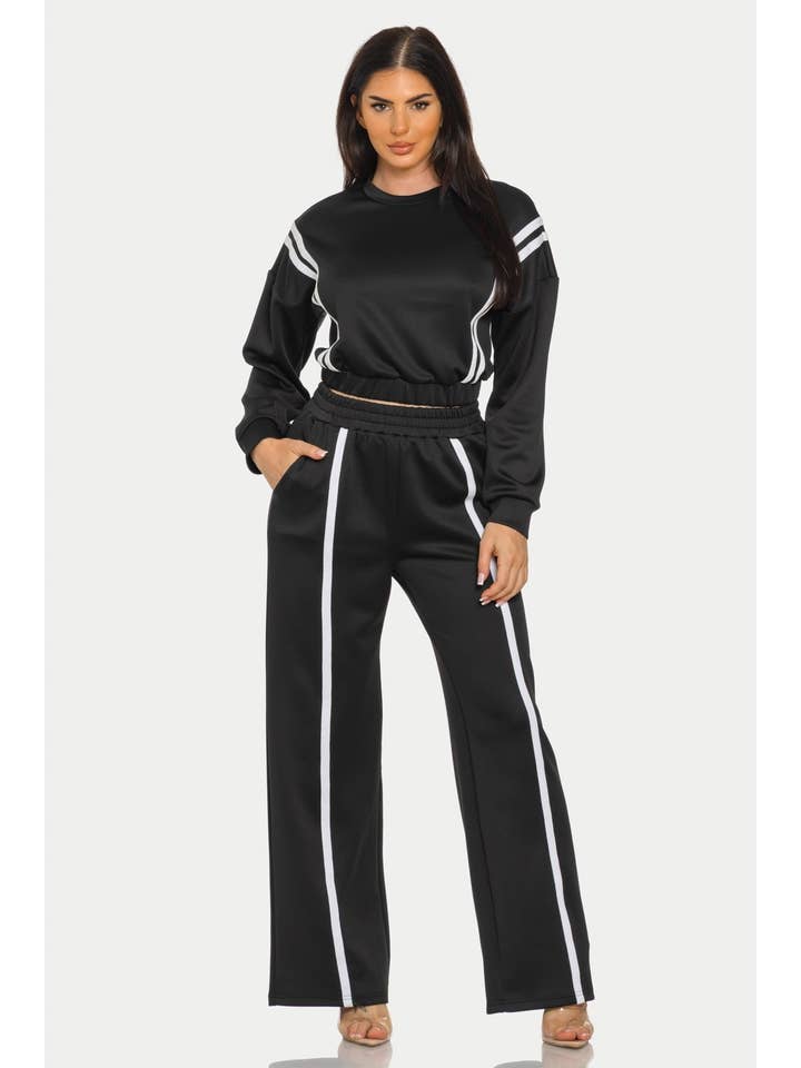 J2 FASHION - Wholesale Tracksuit - Women's - Two-Piece Track Set with Contrast Stripes3