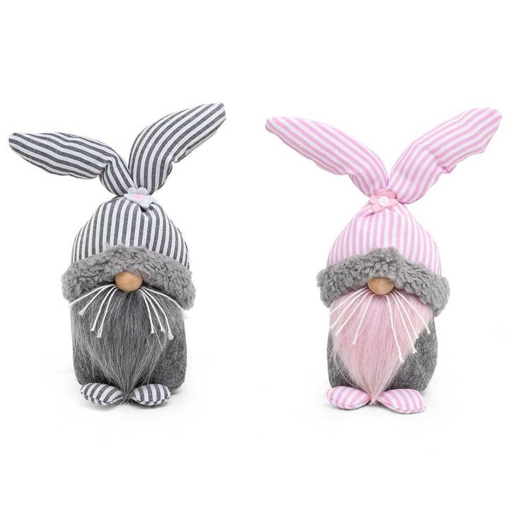 Set of 2 Pink/Gray Bunny Gnomes for wholesale by Buckeye Craft Co.