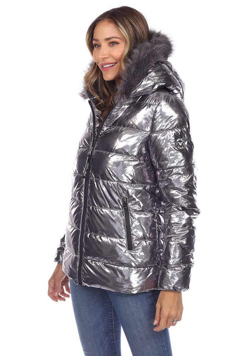 WHITE MARK - Wholesale Puffer Jacket - Women's - Women's Metallic Puffer Coat with Hoodie19