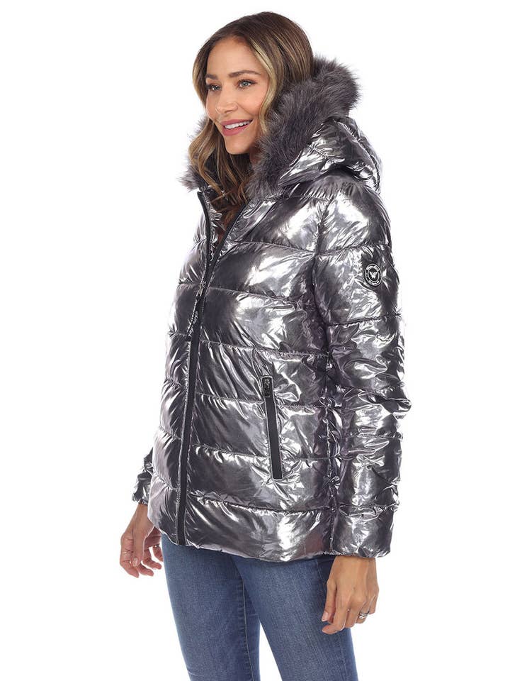 WHITE MARK - Wholesale Puffer Jacket - Women's - Women's Metallic Puffer Coat with Hoodie19