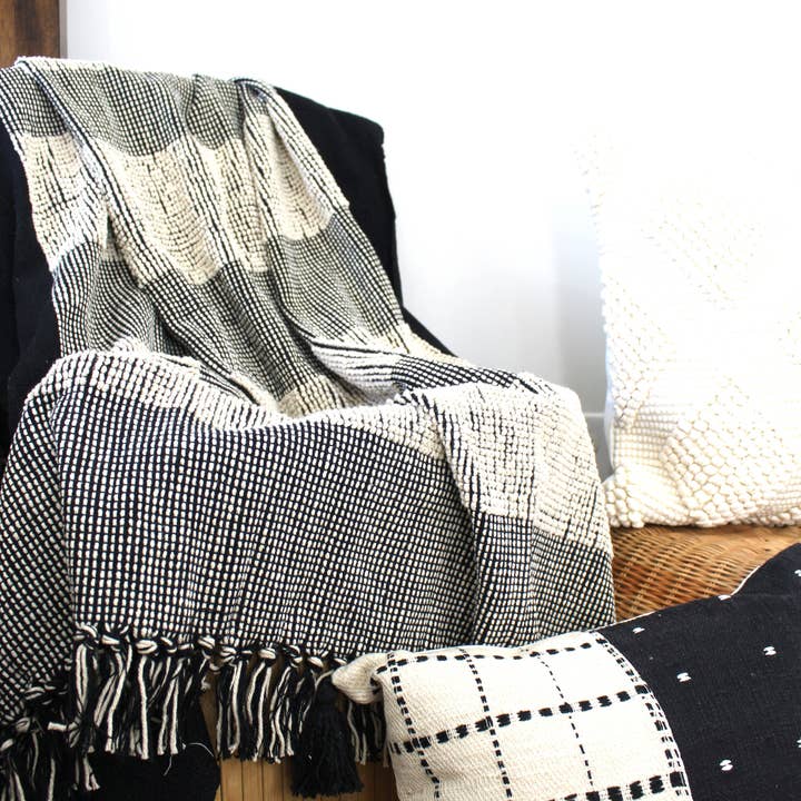 Pillow and Throw Bundle - No.2 In Black & Ivory for wholesale by Kozify Decor Inc