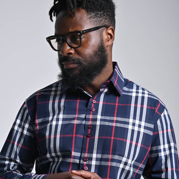 El Tartan III | Puño de Barril Regular y Cuello Clásico | Azul Marino para venta al por mayor de Steven Land