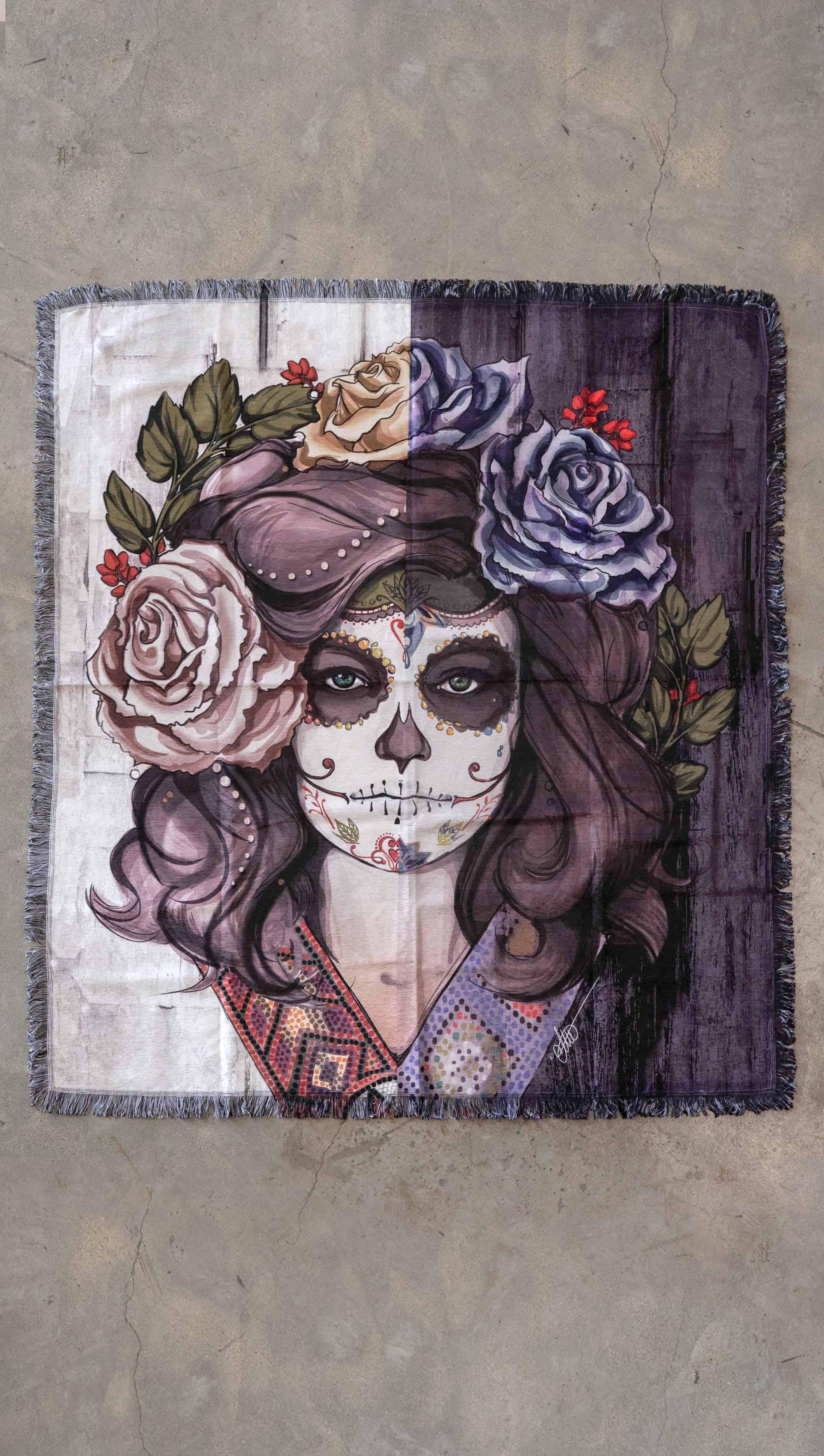 Eagle Rock Werkshop® - Wholesale Tapestry/Textile - Sugar Skull - Chenille Tapestry with Tassels1