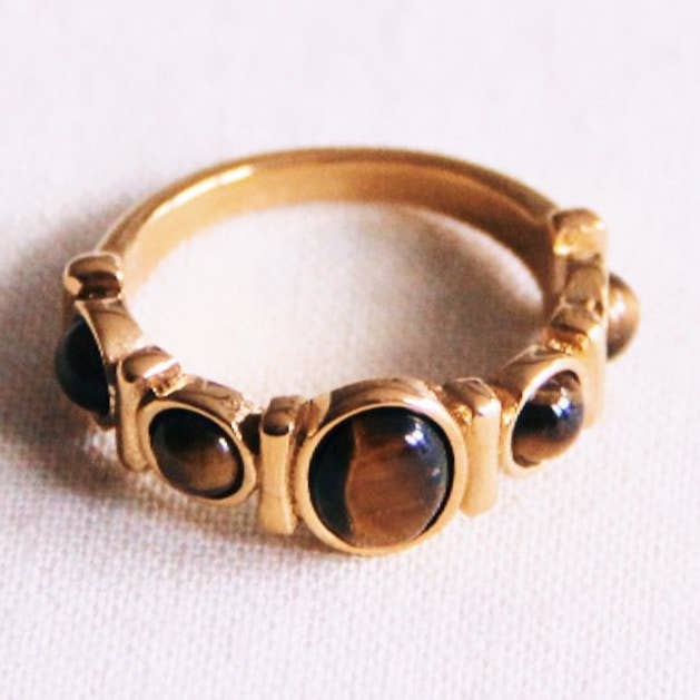 Smooth ring with 5 stones - brown for wholesale by Bazou