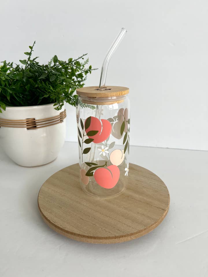 Peach and Flower Iced Coffee Glass for wholesale by Birdie & Co.