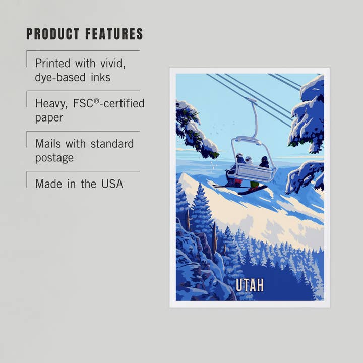 Lantern Press - Vendita all'ingrosso Cartoline - CARTOLINE PREMIUM Utah, Ski Lift Above The Trees