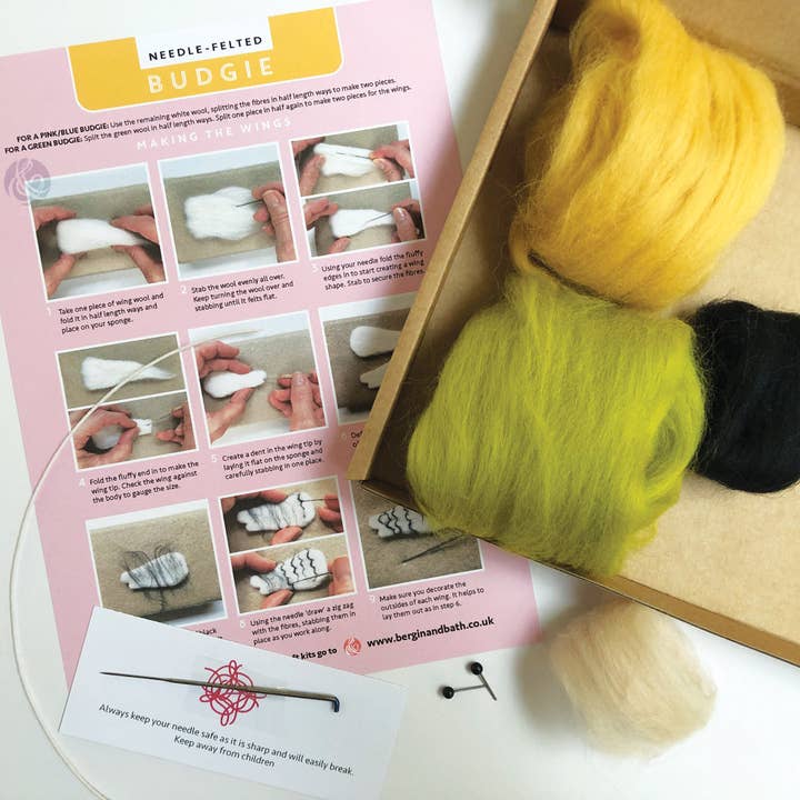 Bergin & Bath - Venta al por mayor Kit de manualidades - Kit de agujas para afieltrar Budgie. Haz un periquito de fieltro de lana