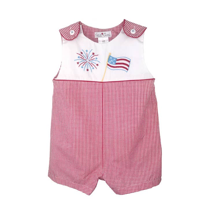 Sunsuit with 4th of July Embroidery for wholesale by Petit Ami & Zubels