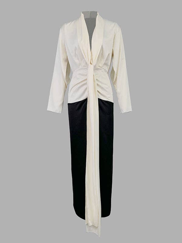 NERO BIANCO Abiti da sera maxi abiti da sera con scollo a V a maniche lunghe in vendita all'ingrosso su Faire6