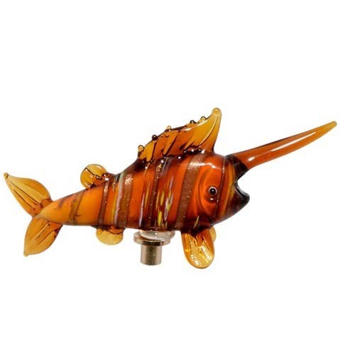 Zaer Ltd. International - Wholesale Garden/Lawn Stake - Glass Swordfish on Gold Plated Iron Pot Stick - 6 Asst Color6
