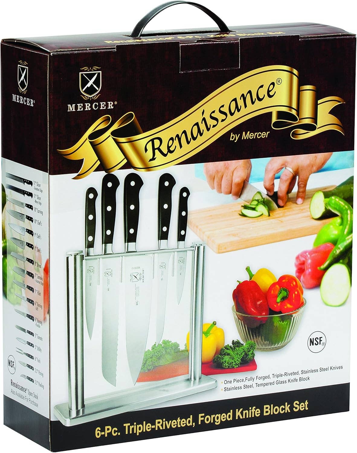 Barfly Mixology Gear & Mercer Culinary - Wholesale Knife Set - Renaissance 6-Piece Forged Knife Block Set, Tempered Glass7