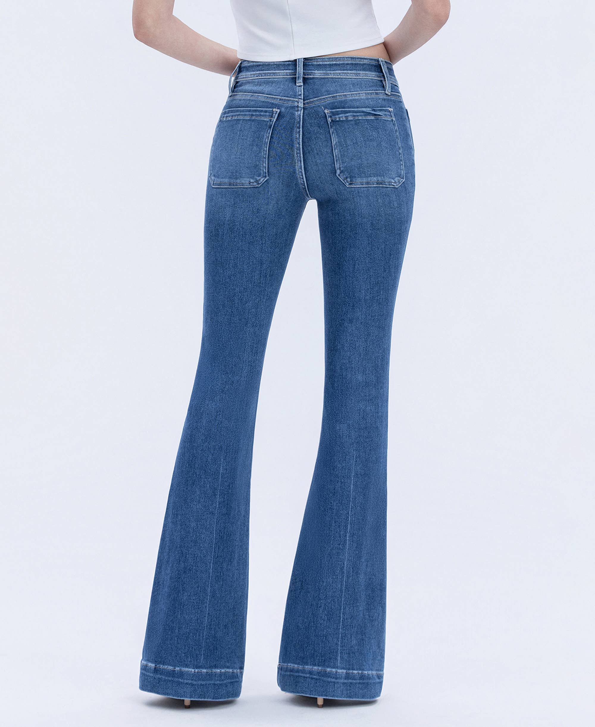 GLEEFULLY MID RISE BUTTON FLY TROUSER HEM FLARE JEANS T5848 for wholesale on Faire1