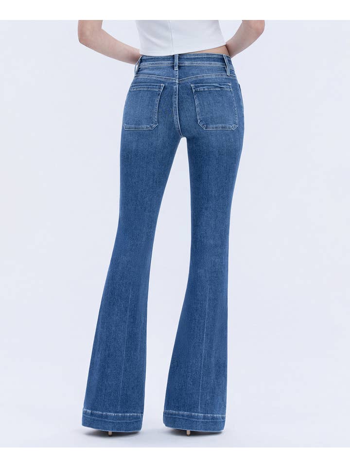 GLEEFULLY MID RISE BUTTON FLY TROUSER HEM FLARE JEANS T5848 for wholesale on Faire1