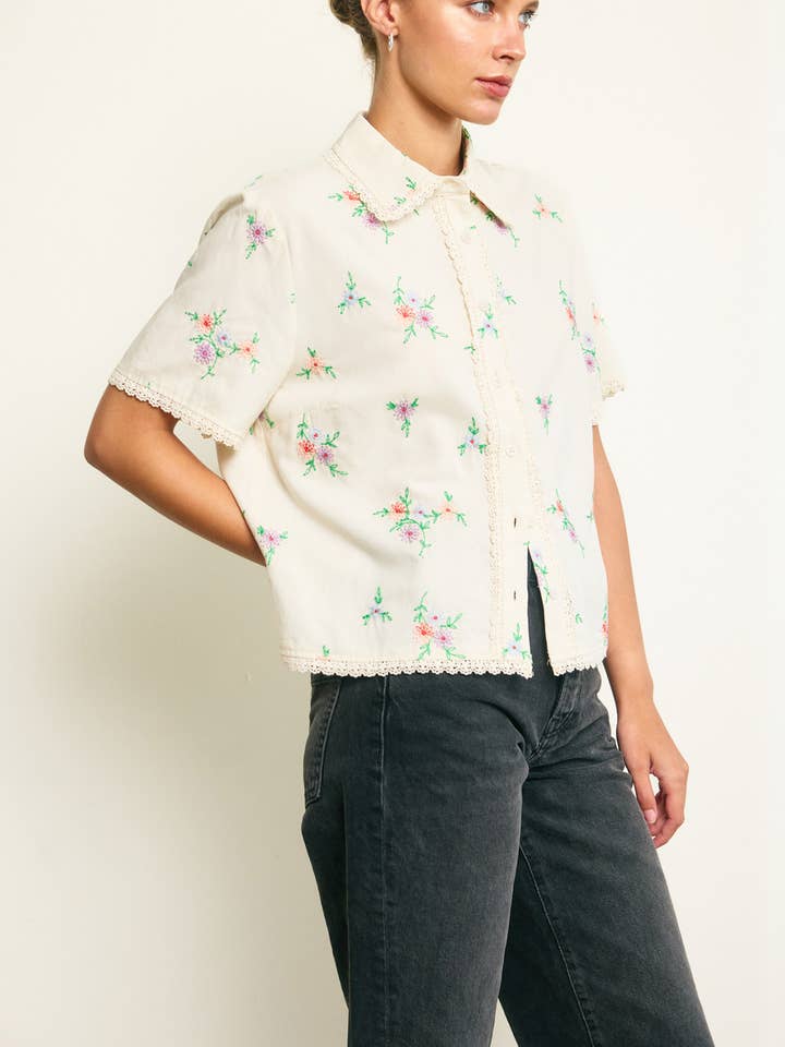DEEP CREAM Embroidered Shirt - RT1134 for wholesale on Faire
