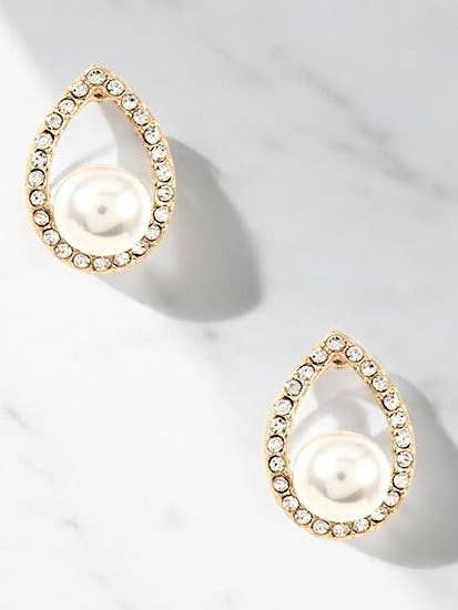 BRINCO DE PÓS PÉROLA EM STRASS EM LÁGRIMA por atacado de Andrea Bijoux