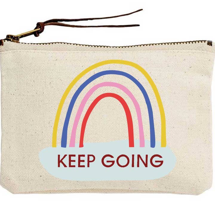 Keep Going Rainbow Canvas Pouch for wholesale by Potluck Press