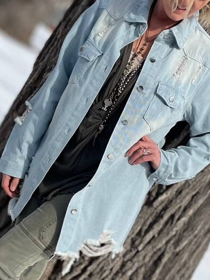 Bohemian Grace - Wholesale Denim Jacket - Women's - Emmy Distressed Denim Shirt/Jacket - Light Wash