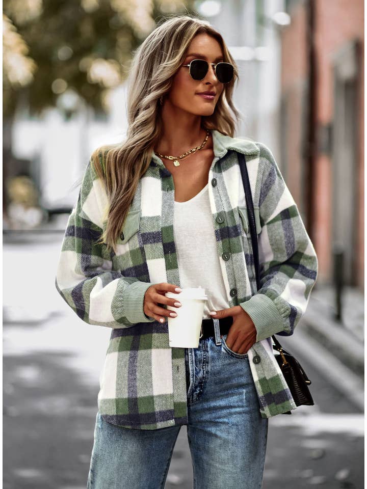 ePretty - Wholesale Shirt Jacket/Shacket - Women's - SZ25-TP7008 Plaid Button Down Shirt Jacket Shacket