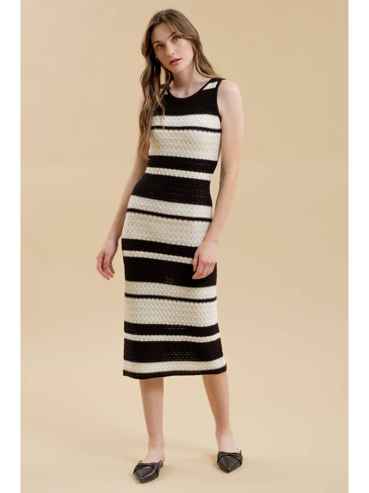 Moon River - Wholesale Dress - Women's - STRIPE SLEEVELESS CROCHET KNIT MIDI DRESS4