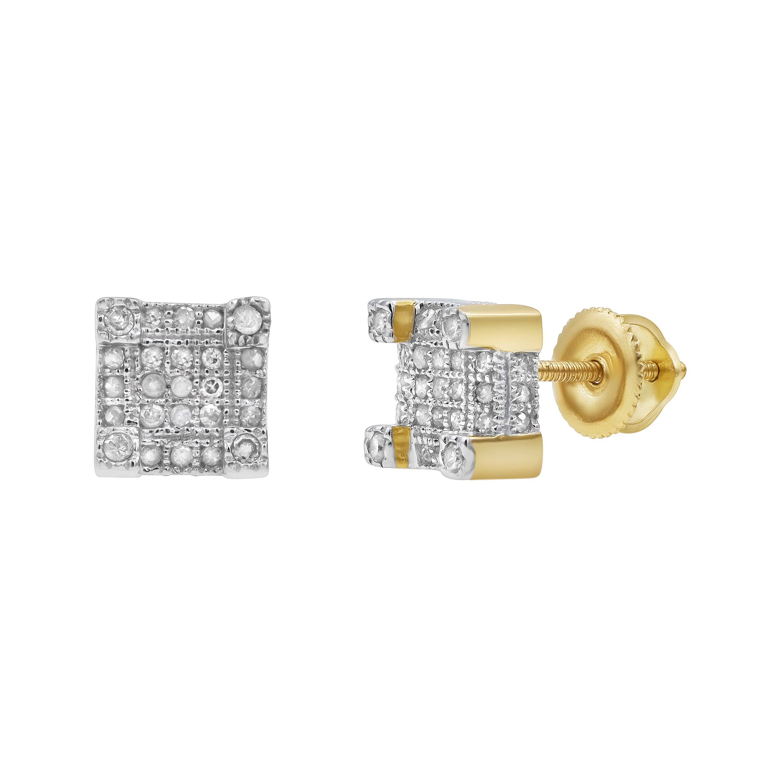 LuvMyJewelry (LMJ) - Wholesale Stud/Post Earrings - Square Stud 10K Yellow Gold Diamond Earrings 0.25 ct. tw.