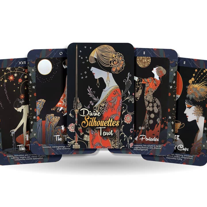 Ibiza Tarot USA – Engroshandel Tarotkort – Divine Silhouettes Tarot - Et mesterværk af Art Deco Elegance - 78 kort