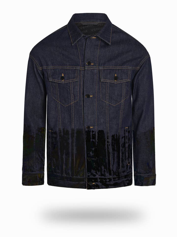 Jaqueta jeans índigo mais longa com folha de óleo da meia-noite por atacado de VENIM