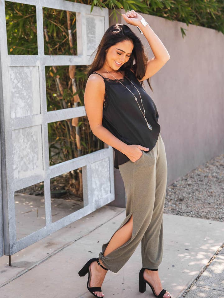 Tickled Teal - Wholesale Pants - Women's - Solid Ankle Tie Brie Pants11