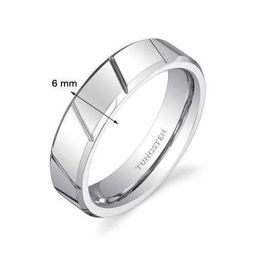 Peliani - Wholesale Band/Stacked Ring - Diagonal Notches 6mm Unisex Premium Tungsten Band Size 81