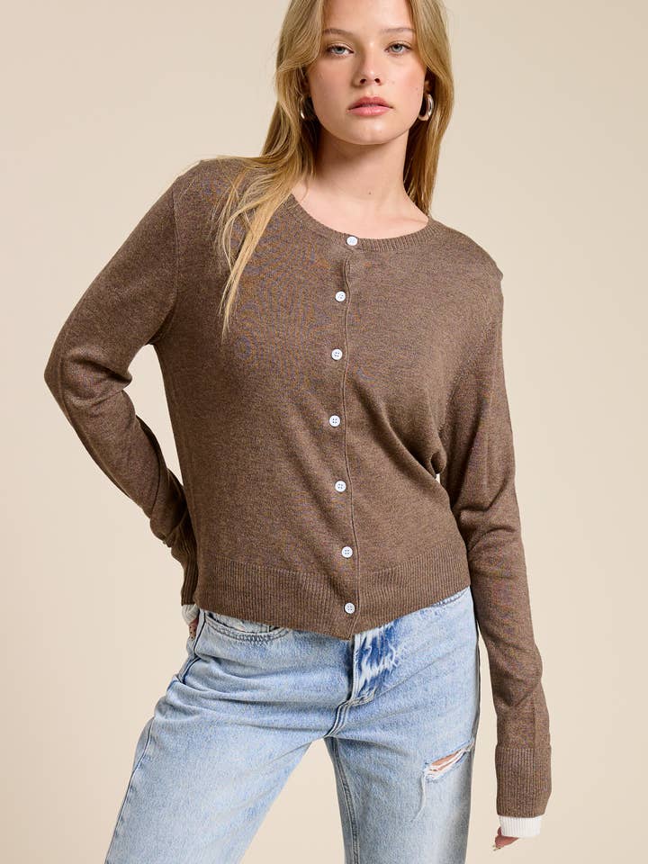 Cashmere-Blend Contrast Cuff Cardigan for wholesale by Charlotte Avery