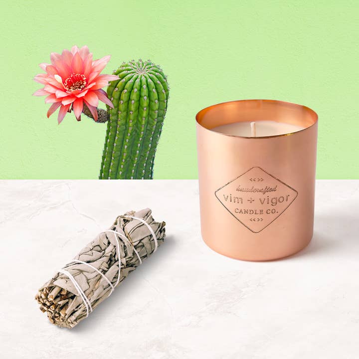 Vim + Vigor Candle Co - Wholesale Jar/Filled Candle - Cactus Flower + Desert Sage Copper Candle