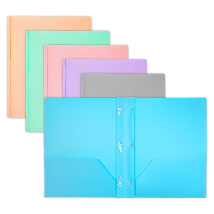 Poly 2-Pockets Portfolio - Pastel Color w/ 3-Prong Fastener for wholesale by Luna Office Supply - Everyday Essential