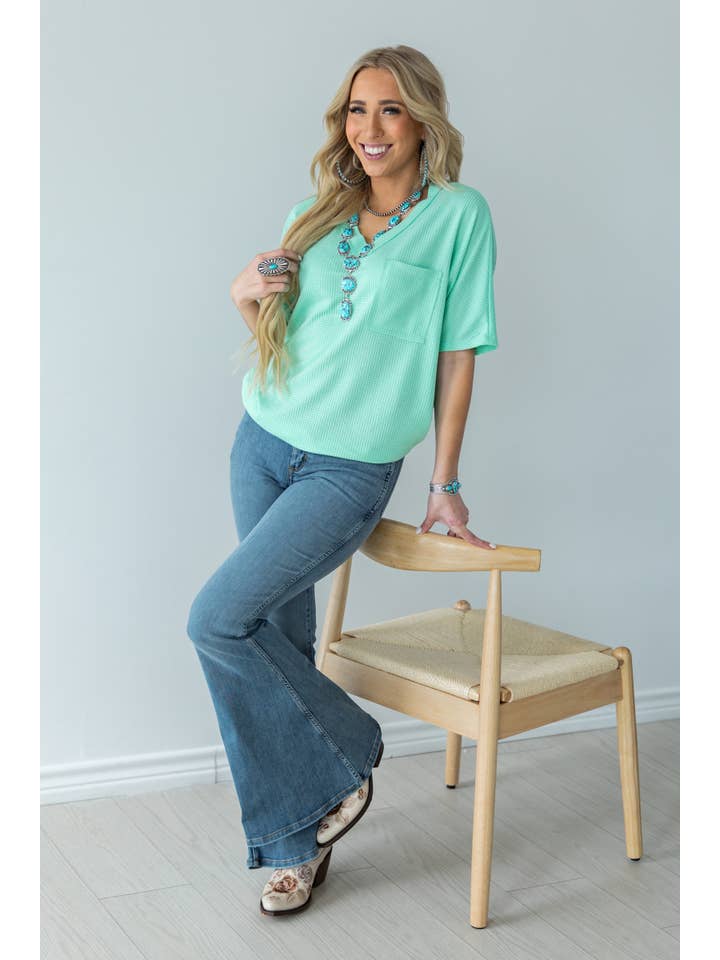 Andrée by Unit - Wholesale Knit Top - Women's - Two Tone Waffle V-Neck Dolman Sleeve Top